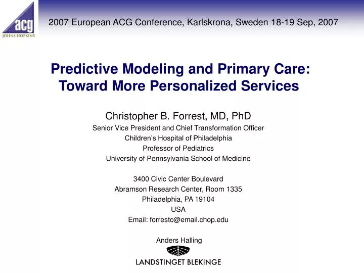 predictive modeling and primary care toward more personalized services