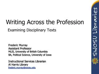 Writing Across the Profession Examining Disciplinary Texts