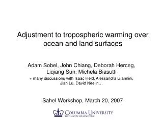 Adjustment to tropospheric warming over ocean and land surfaces