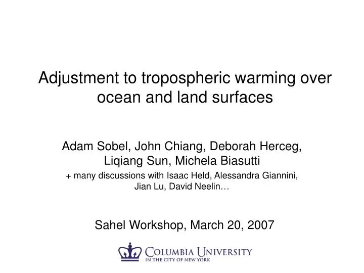 adjustment to tropospheric warming over ocean and land surfaces