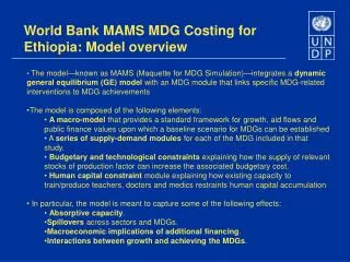 World Bank MAMS MDG Costing for Ethiopia: Model overview