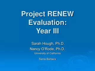 Project RENEW Evaluation: Year III
