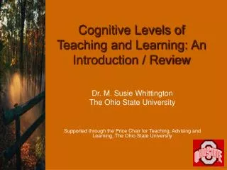 Cognitive Levels of Teaching and Learning: An Introduction / Review