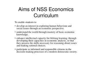 Aims of NSS Economics Curriculum