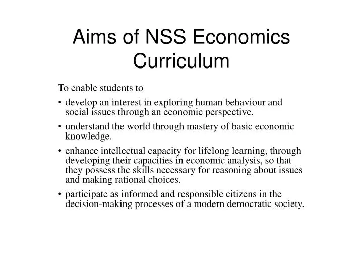 aims of nss economics curriculum