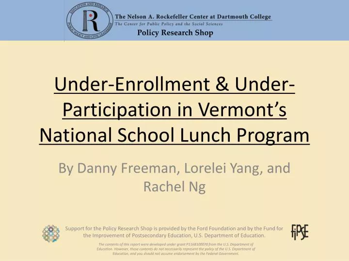 under enrollment under participation in vermont s national school lunch program