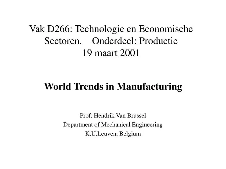 vak d266 technologie en economische sectoren onderdeel productie 19 maart 2001
