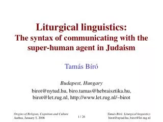 Liturgical linguistics: The syntax of communicating with the super-human agent in Judaism
