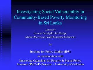 Investigating Social Vulnerability in Community-Based Poverty Monitoring in Sri Lanka