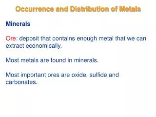 Occurrence and Distribution of Metals