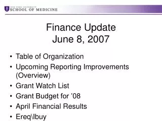 Finance Update June 8, 2007