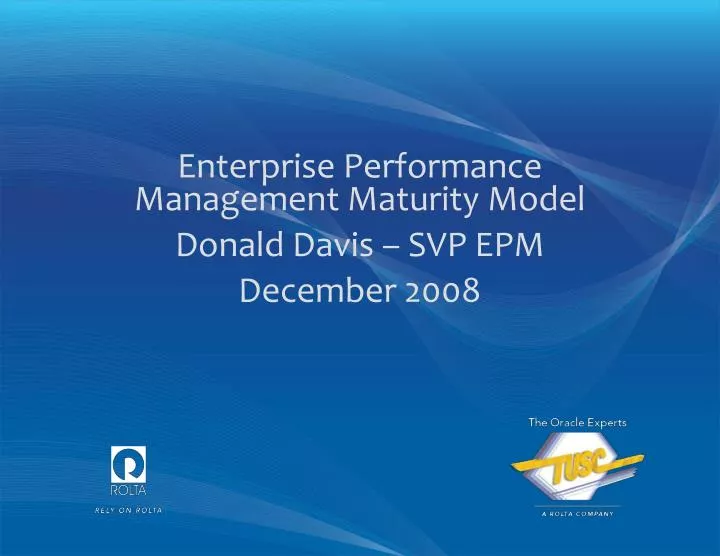 enterprise performance management maturity model donald davis svp epm december 2008