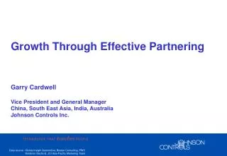 Growth Through Effective Partnering Garry Cardwell Vice President and General Manager China, South East Asia, India, Au