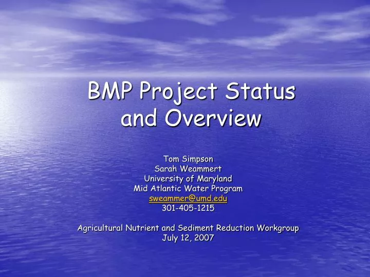 bmp project status and overview