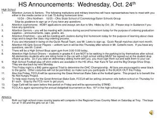 HS Announcements: Wednesday, Oct. 24 th