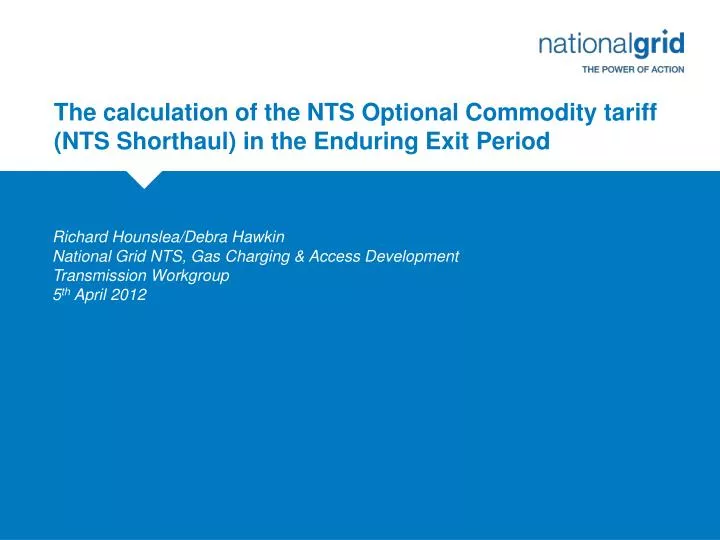the calculation of the nts optional commodity tariff nts shorthaul in the enduring exit period