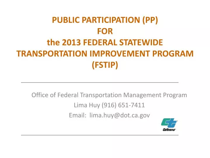 public participation pp for the 2013 federal statewide transportation improvement program fstip