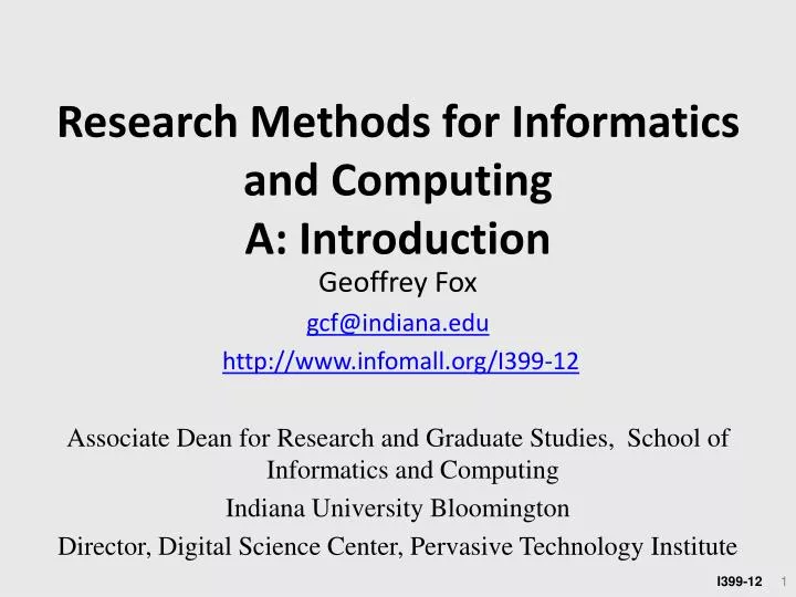 research methods for informatics and computing a introduction