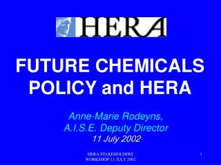 FUTURE CHEMICALS POLICY and HERA Anne-Marie Rodeyns, A.I.S.E. Deputy Director 11 July 2002