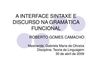 a interface sintaxe e discurso na gram tica funcional