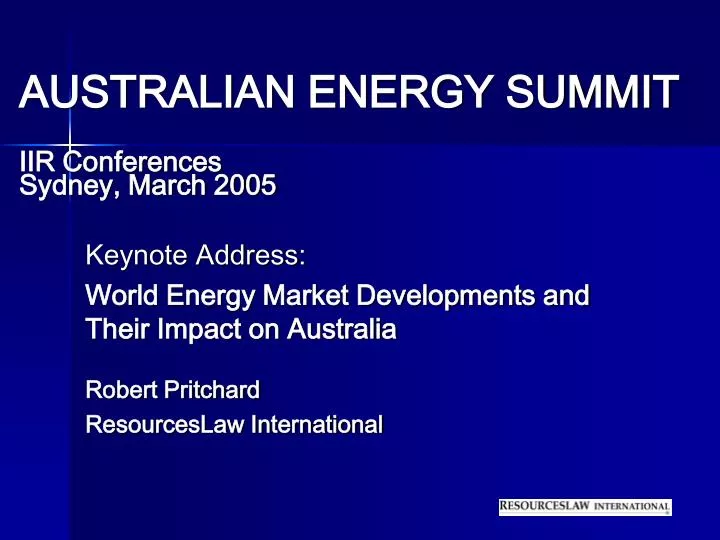australian energy summit iir conferences sydney march 2005