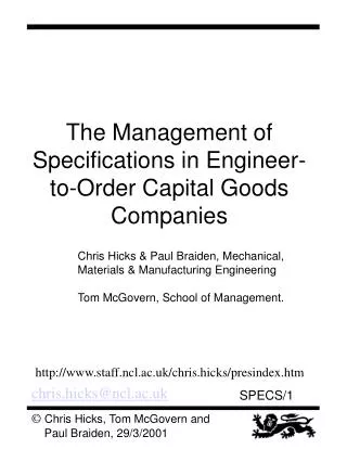 The Management of Specifications in Engineer-to-Order Capital Goods Companies