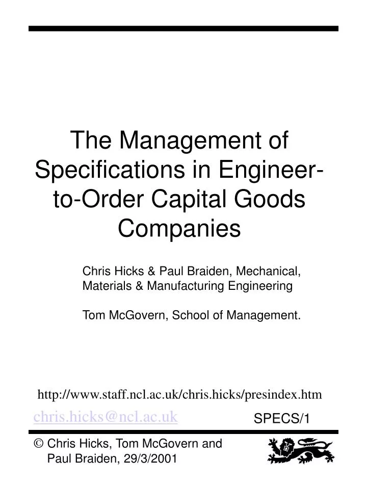 the management of specifications in engineer to order capital goods companies