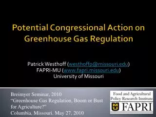 Potential Congressional Action on Greenhouse Gas Regulation
