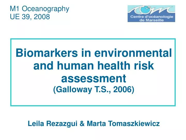 biomarkers in environmental and human health risk assessment galloway t s 2006