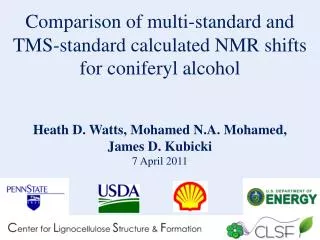 Comparison of multi-standard and TMS-standard calculated NMR shifts for coniferyl alcohol