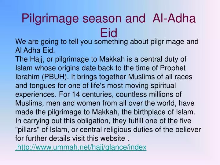 pilgrimage season and al adha eid
