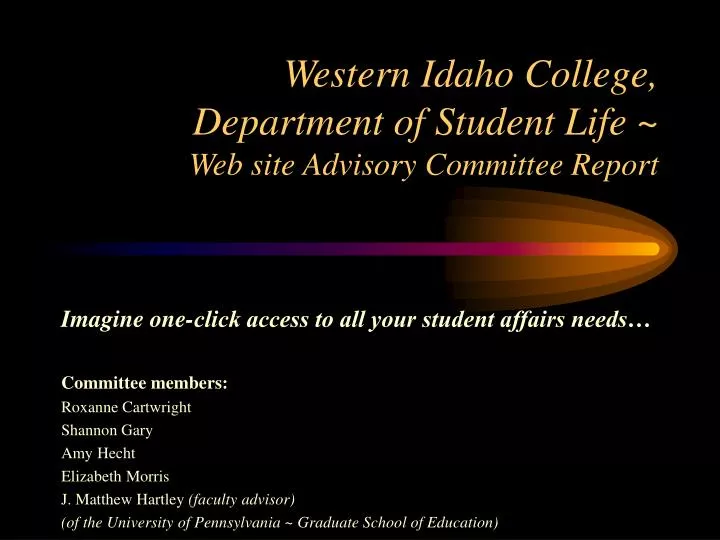 western idaho college department of student life web site advisory committee report