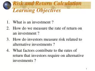 Risk and Return Calculation Learning Objectives