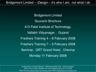 Bridgemont Limited Souvenir Brochure A D Patel Institute of Technology, Vallabh Vidyanagar , Gujarat Freshers Training