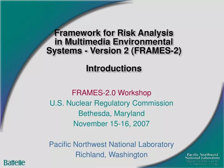 framework for risk analysis in multimedia environmental systems version 2 frames 2 introductions