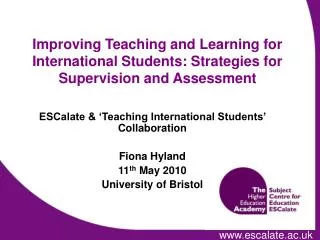 Improving Teaching and Learning for International Students: Strategies for Supervision and Assessment