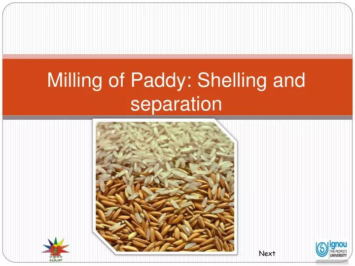milling of paddy shelling and separation