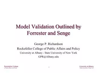 Model Validation Outlined by Forrester and Senge