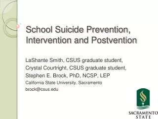 School Suicide Prevention, Intervention and Postvention