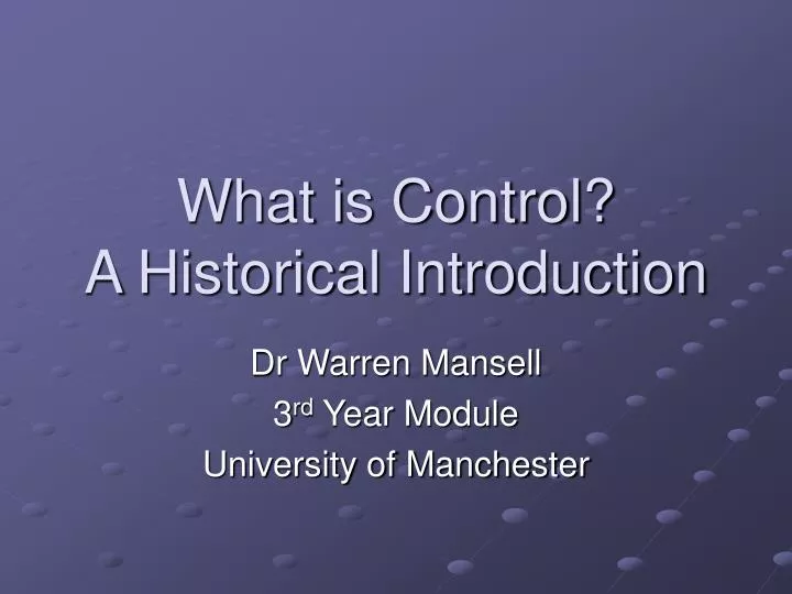what is control a historical introduction