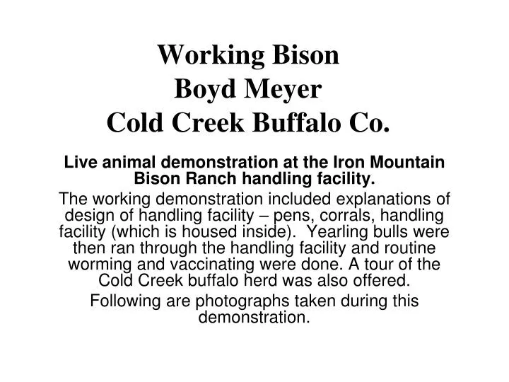 working bison boyd meyer cold creek buffalo co