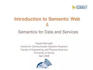 Introduction to Semantic Web &amp; Semantics for Data and Services