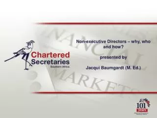 Non-executive Directors – why, who and how? presented by Jacqui Baumgardt (M. Ed.)