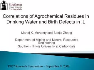 Correlations of Agrochemical Residues in Drinking Water and Birth Defects in IL