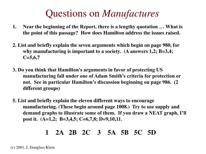 questions on manufactures