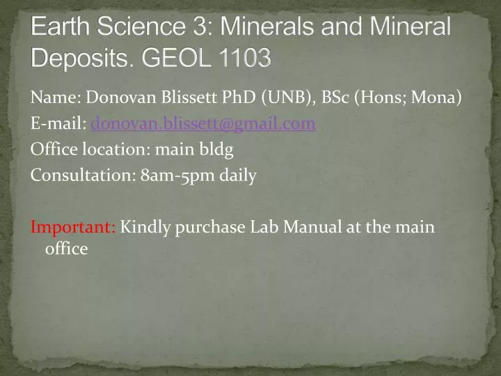 earth science 3 minerals and mineral deposits geol 1103