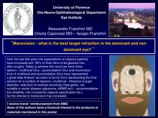 University of Florence Oto-Neuro-Ophthalmological Department Eye Institute