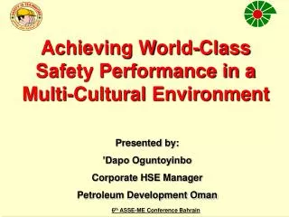 Achieving World-Class Safety Performance in a Multi-Cultural Environment