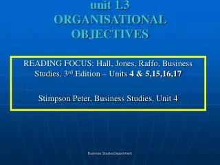 unit 1.3 ORGANISATIONAL OBJECTIVES