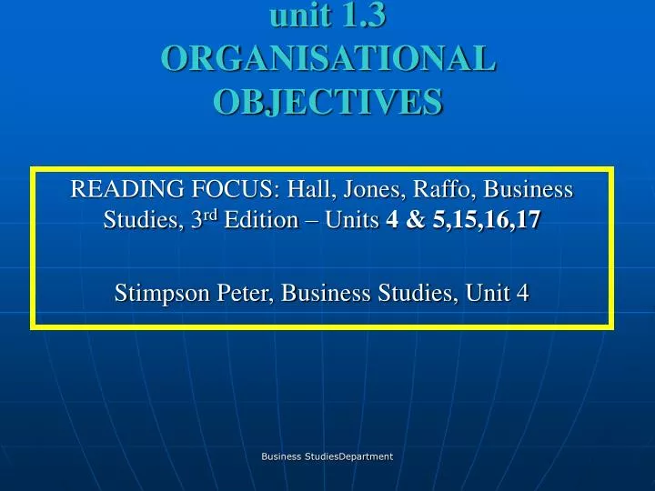 unit 1 3 organisational objectives